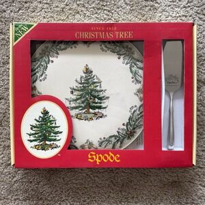 Spode Christmas Tree Cake Plate & Server Set S3324-A7 11.5" New Open Box Holiday